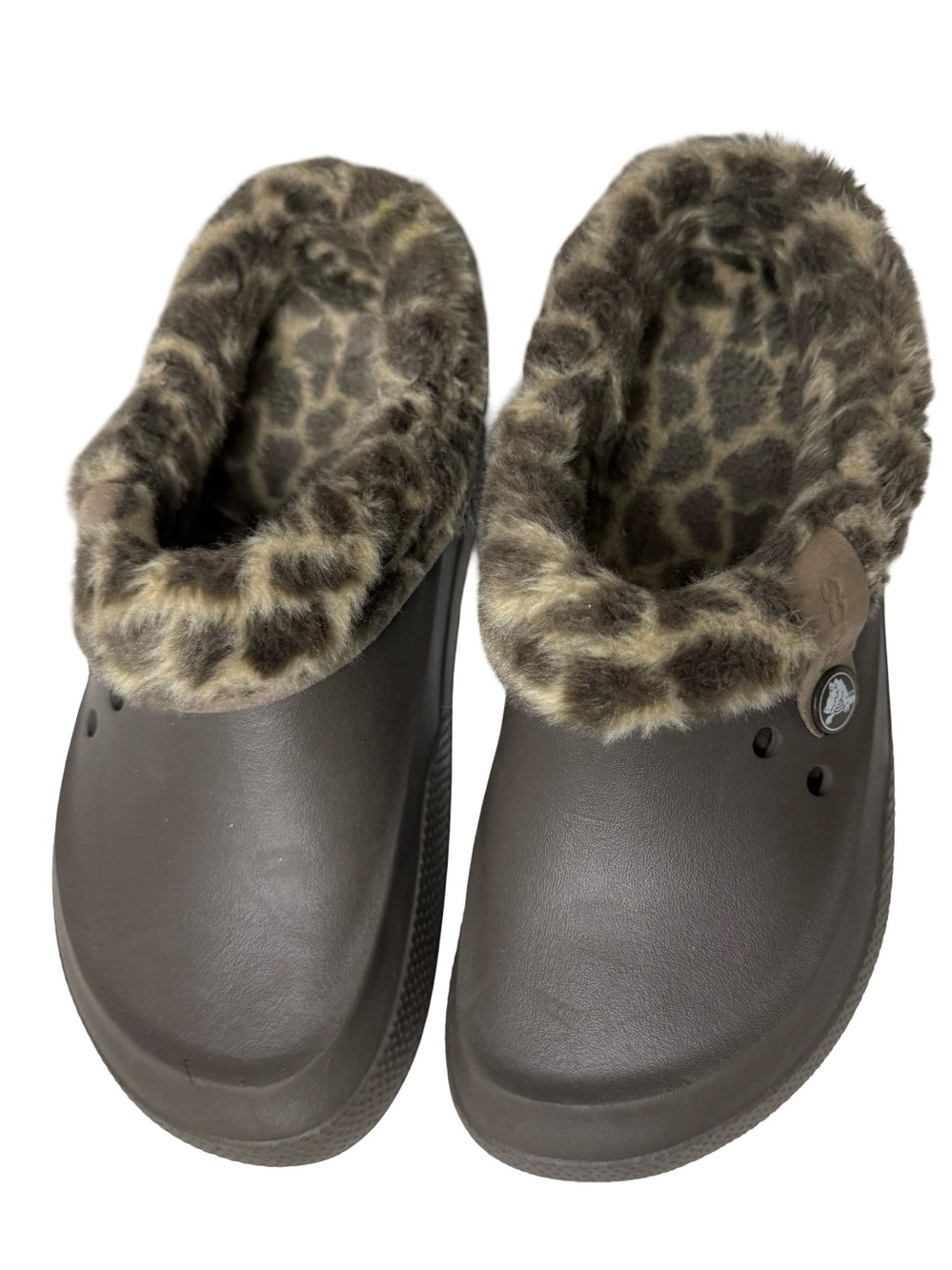Crocs Blitzen ll Lined Clog Espresso Leopard Faux Fur Mens 7 Womens 9 Beach Swim